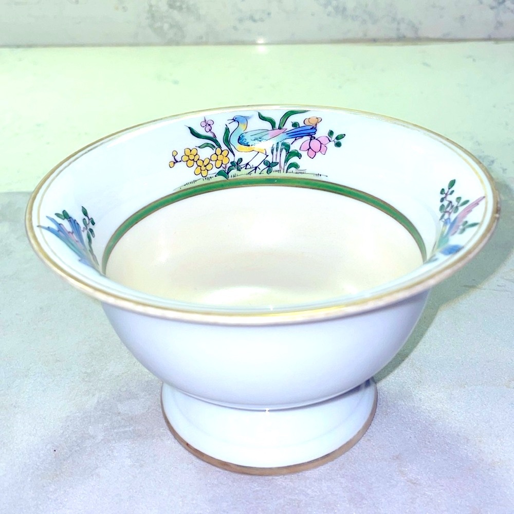 Antique Nippon Decorative Bowl Hand Painted Floral Bird Motif Gold Gilt Rim EUC
